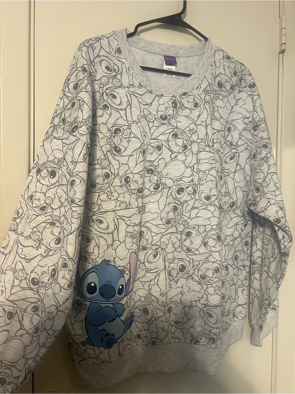 Disney Gray Crewneck Sweatshirt with Blue Stitch Graphic